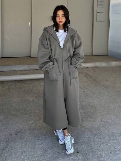 DAZY Cárdigan de punto con capucha y forro térmico de unicolor para mujer, abrigo de mujer para otoño e invierno