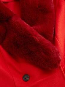 SHEIN Unity Áo khoác dài tay dài thanh lịch cổ bẻ màu trơn mùa đông cỡ lớn cho nữ - Đỏ - Xem 3