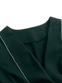 SHEIN Clasi Veste minimaliste avec bord contrastant, grande taille, porter décontracté au quotidien - Vert sapin - Voir 6