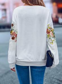 EMERY ROSE Floral Print Crew Neck Casual Versatile Long Sleeve Sweatshirt Pullover Fall Outfit