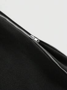 ROMWE Grunge Punk Áo hoodie cỡ lớn in hình mạng nhện có khóa kéo giản dị đính đá cho nữ - màu đen - Xem 3