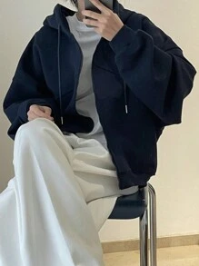 INAWLY Women Casual Basic Solid Color Zipper Hoodie, Autumn/Winter, Long Sleeve Tops Graduation, Back To School, Teacher, Pullover Fall Travel Navy Blue - Royal Blue - View 3