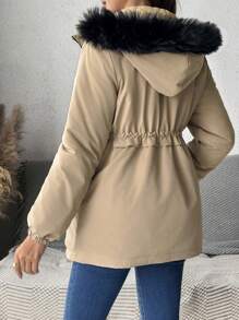 SHEIN Maternity Winter Pregnant Women Long Sleeve Coat, Hooded Button Outerwear - Brown - View 2