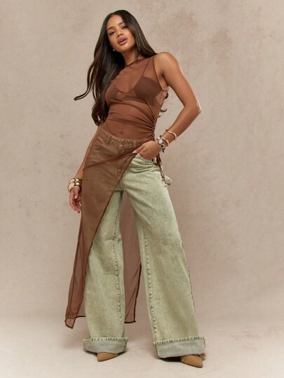 MISSGUIDED Vestido largo de fiesta de noche con diseño drapeado, abertura lateral fruncida, asimétrico y sin mangas, elegante para ocasiones formales