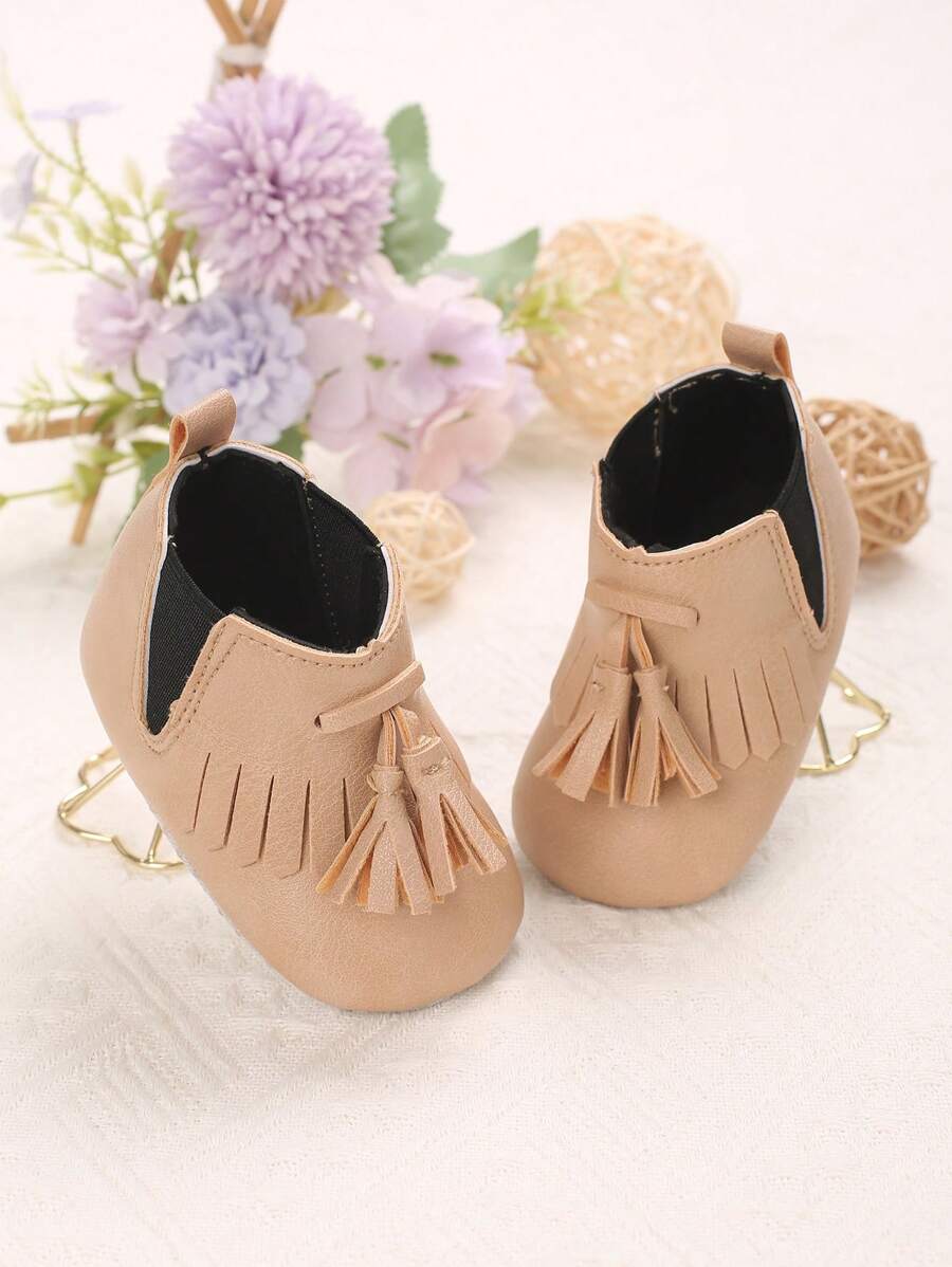 Nuevos zapatos rastrera de suela suave y antideslizante con borlas, de piel de PU, para bebés de 0 a 1 año, para otoño - Albaricoque - Ver 1