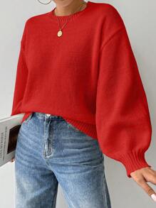 Chiquease Loose Round-Neck Lantern Sleeveharmony Drop Shoulderknitted Sweater For New Year Clothes,Long Sleeve Tops