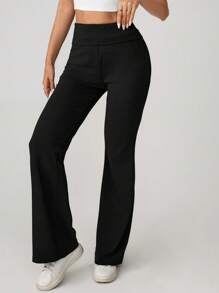 SHEIN EZwear Women Plus Size Solid High Waisted Flare Casual Pants, Versatile