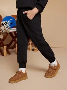 PrepCrw Kleine Jungen Campus & Street Buchstaben Muster Schwarzer Thermofutter Kapuzenoberteil & Hosen Set, Herbst/Winter - Schwarz - Übersicht 11