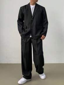 DAZY 1 conjunto Traje casual de un solo botón con solapa entallada en unicolor (chaqueta y pantalones) para hombre