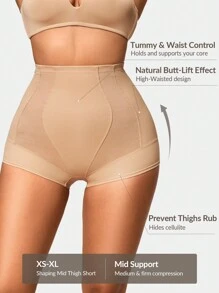 SHAPORA Women's High Waisted Tummy Control Apricot Knitted Fabric Shapewear Shorts With Butt-Lift Effect
