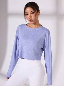 SHEIN Sport Gameset Women's Solid Color Open Back Yoga Workout Long Sleeve T-Shirt