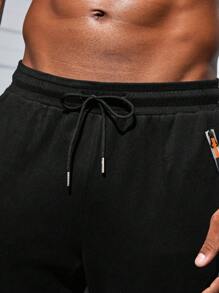 Manfinity Sport Corelite Quần thể thao nam kiểu boyfriend, màu trơn, có túi trước và dây buộc, kiểu dáng thường ngày. - màu đen - Xem 3