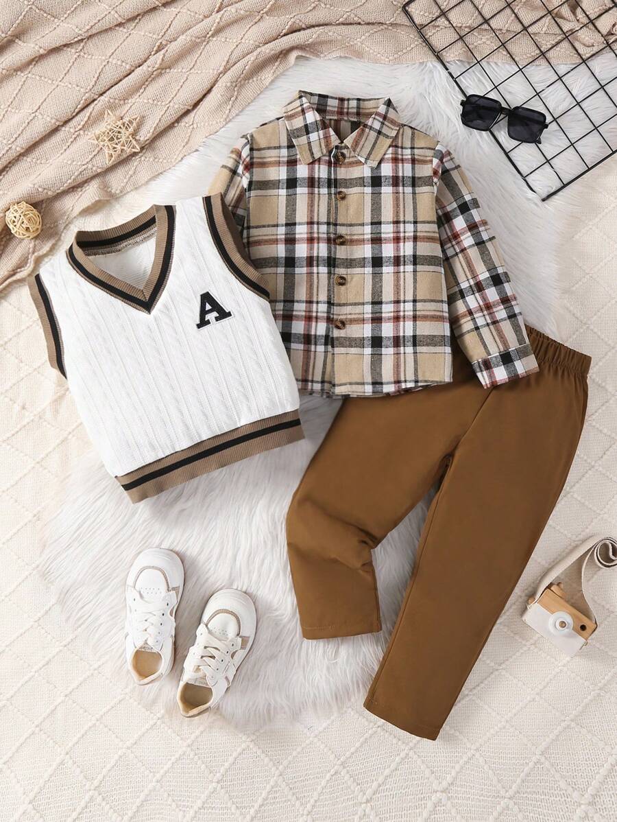 SHEIN Young Boy 3pcs Fashion Formal Shirt Set, Casual School Style Tops, Autumn - Multicolor - View 1