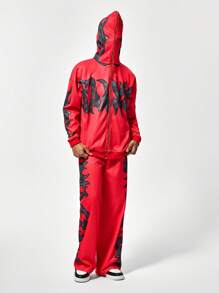 2pcs Teen Boys Casual Comfy Long Sleeve Hoodie & Pants Set - Red - View 3