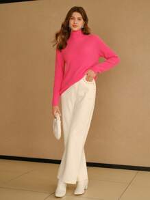 MOTF STUDIO 100% CASHMERE SOLID HIGH NECK RIBBED KNIT SWEATER