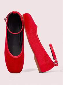 CUCCOO DOLLMOD 女士方头平底黑色天鹅绒材质休闲及派对便鞋 - 紅色 - 查看 2