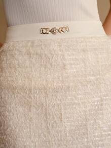 MOTF STUDIO SEQUINS FRINGE RHINESTONE CHAIN WAIST FUZZY SKIRT - White - View 3