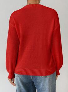 Chiquease Loose Round-Neck Lantern Sleeveharmony Drop Shoulderknitted Sweater For New Year Clothes,Long Sleeve Tops