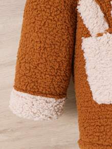 SHEIN Leap Crew Young Girl's & Young Girl's Reversible Fleece Cute Rabbit Pocket Hooded Jacket, Suitable For Daily Wear - Brown - View 5