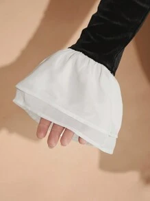 SHEIN BAE 加大码优雅派对甜美性感女式天鹅绒黑白块缝线胸部蝴蝶结露肩单肩长袖腰部 A 字迷你连衣裙圣诞装派对装生日派对装女士生日装派对礼服女士加大码正式礼服鸡尾酒会礼服婚礼宾客礼服女士礼服女士优雅晚礼服返校节礼服加大码，适合冬季 - 黑與白 - 查看 9