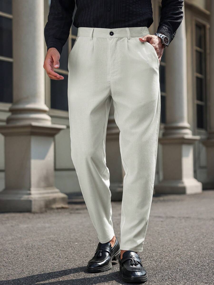 Manfinity Homme Quần âu nam màu trơn đơn giản giản dị cỡ lớn có túi xéo - Màu be - Xem 1