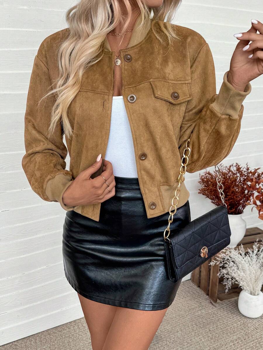 Chiquease Chic Suede Fluffy Maillard Jacket For Women - Khaki - View 1