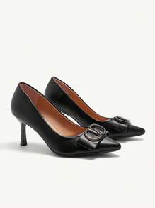 CUCCOO CHICEST Women's High Heel Pumps With Lacquer Buckle, Sexy Stiletto Pointed Toe, Office Lady And Outdoor Wear Spring Shoes Spring Break Easter Prom Heels For Christmas Elegant Shoes - Black - View 4