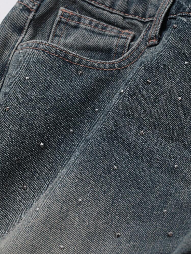 Women's Rhinestone Embellished Pockets Flared Jeans Low Rise Jeans
