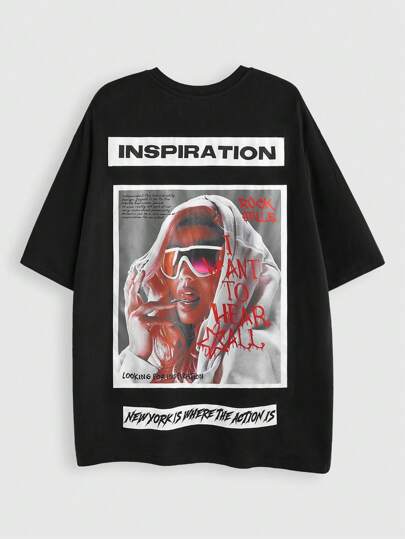 Street Life Herren Porträt Muster Kurzarm T-Shirt, geeignet für den täglichen Gebrauch im Frühling/Sommer