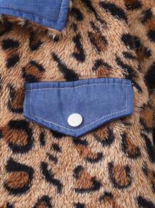SHEIN 少女时尚休闲豹纹毛绒夹克 - 棕色 - 查看 5