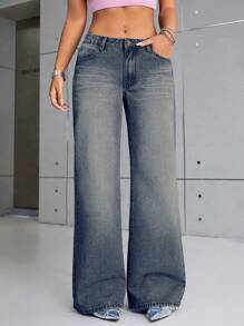 SHEIN ICON 女士前扣多口袋休闲牛仔裤，日常穿着