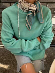 DAZY Women Oversized Bright Green Solid Color Sweater