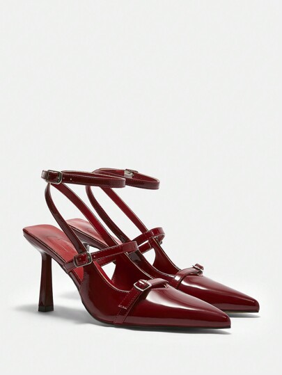 CUCCOO BIZCHIC Women's Burgundy Bowknot Decor -Style High Heels BURGUNDY Heels Spring Shoes Spring Break Easter