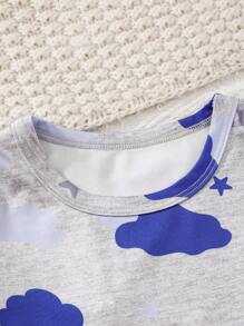 2 pièces Body à manches longues et pantalon pour bébé garçon avec motif mignon de nounours nuage et blocs de couleurs, tenue de détente confortable et respirante avec un ajustement proche du corps - Multicolore - Voir 3