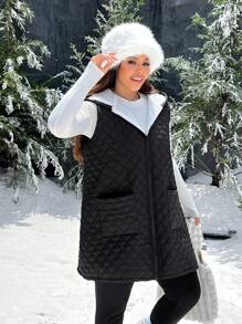 SHEIN EZwear Plus Size Women's Winter Quilted Padded Mid-Length Vest