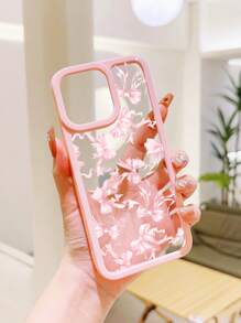 ROMWE Kawaii 1pc Flowing Bowknot Pattern Pink Phone Case, Compatible With Iphone 11 12 13 14 15 Pro Max - Baby Pink - View 2