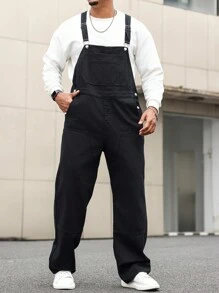 Manfinity Homme 大码男式黑色洗水牛仔工装裤 - 黑色 - 查看 4