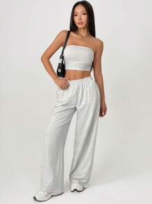 SHEIN PETITE Damskie spodnie casualowe w jednolitym kolorze, dwuczęściowy komplet - Szary - Zobacz 7