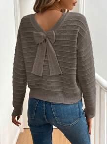 Elyressa Casual Solid Color Bow Decorated Sweater, Autumn/Winter,Long Sleeve Tops Knit Pullover Fall Outfit