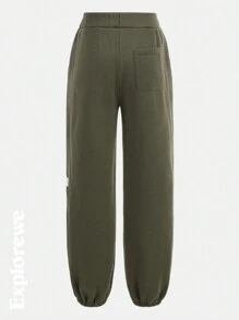 SHEIN 青少年男孩松紧腰慢跑裤、休闲运动长裤、秋季 - 軍綠色 - 查看 6