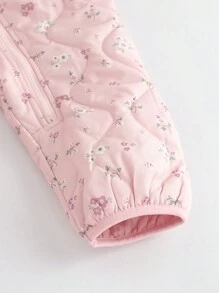 Baby Girl Ditsy Floral Hooded Long Sleeve Jumpsuit, Casual Daily Wear - Pink - View 3