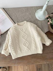 SHEIN LMoss Kids LMoss Beige Long Sleeve Sweater, Cute & Versatile Winter Clothing For Baby Girls