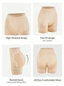SHAPORA Shaping High-Waisted Mid Thigh Shapewear Short Bottom Body Shaper Butt Lifter-Tummy Waist Thigh Control - Apricot - View 6