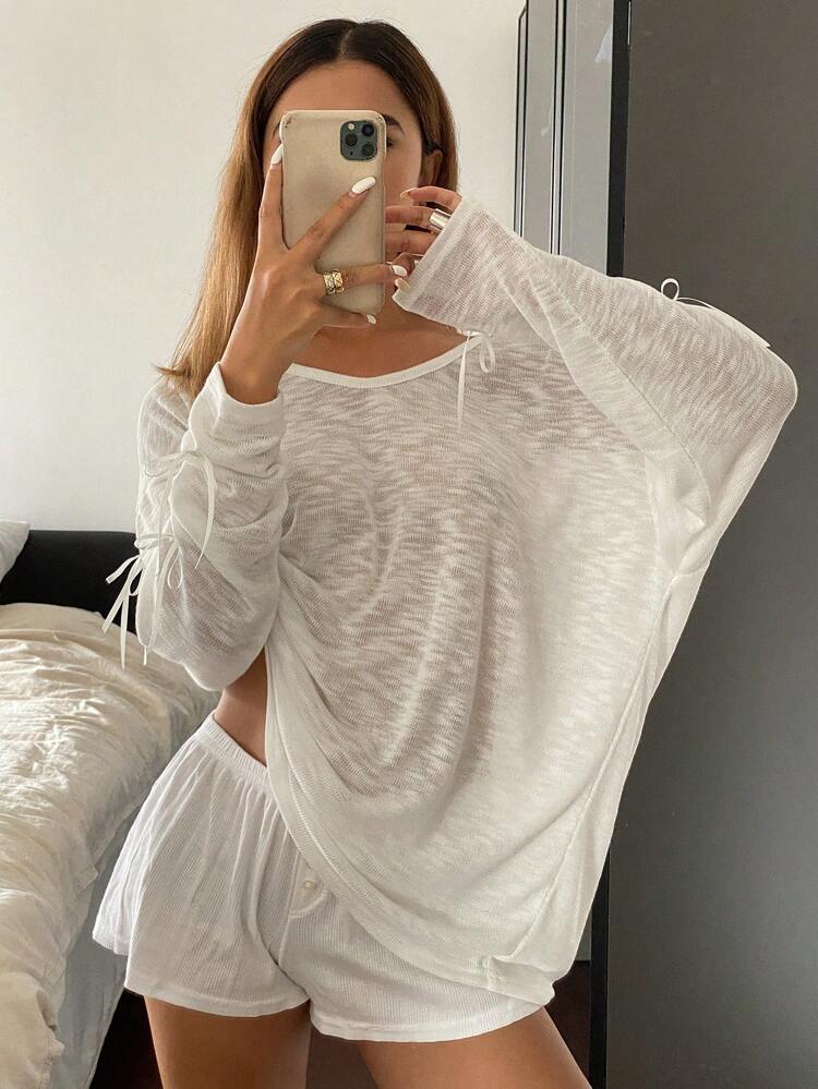 Women's Casual Loose Long Sleeve T-Shirt With Bow Decor, Lightweight For Autumn