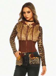 ROMWE J-Fashion Y2K 秋冬 Shibuya Gyaru 毛绒撞色毛绒开衫背心 女款