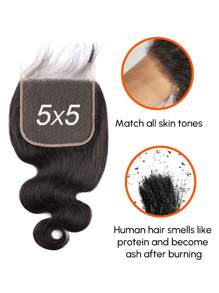 1PC Body Wave 5 X 5 Real Lace Closure Only Lace Front Closure Human Hair Body Wave Natural Black Color Human Hair Lace Closure Affordable Pre Plucked Natural Hairline