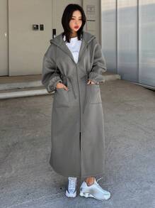 DAZY Women's Solid Color Thermal Lined Hooded Knit Cardigan Fall,Winter Women Coats - Grey - View 2