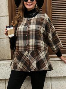 Calvaya Plus Size Ronde Hals Geruite Patchwork Casual Jas
