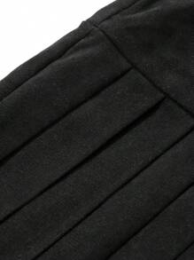 DAZY 女士纯色背心式褶皱中长连衣裙，学院风，秋冬 - 黑色 - 查看 11