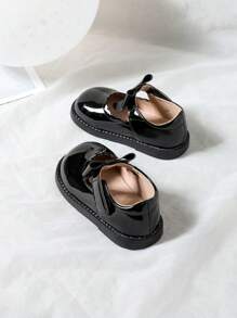 Cute Round Toe Bow Decor Flat Shoes For Girls, Suitable For Spring And Autumn - Black - View 2